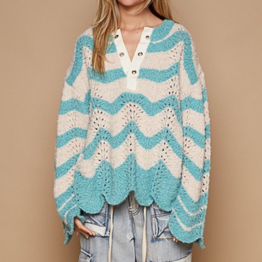 Pol Cozy Color Block Notched Neck Oversized Sweat… - image 2